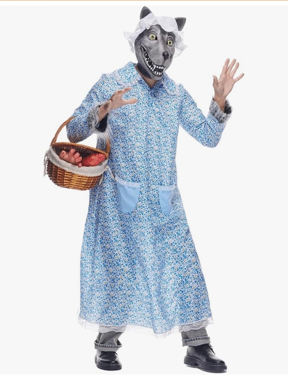 🆕Big, Bad Wolf Granny Costume|Dress|Mask|Hat-Little Red Riding Hood Costume